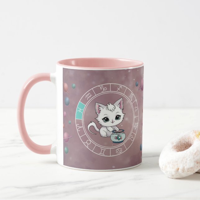 Caneca Astrologia do Planeta das Rodas de Gato Cute Peixe (Com Donut)