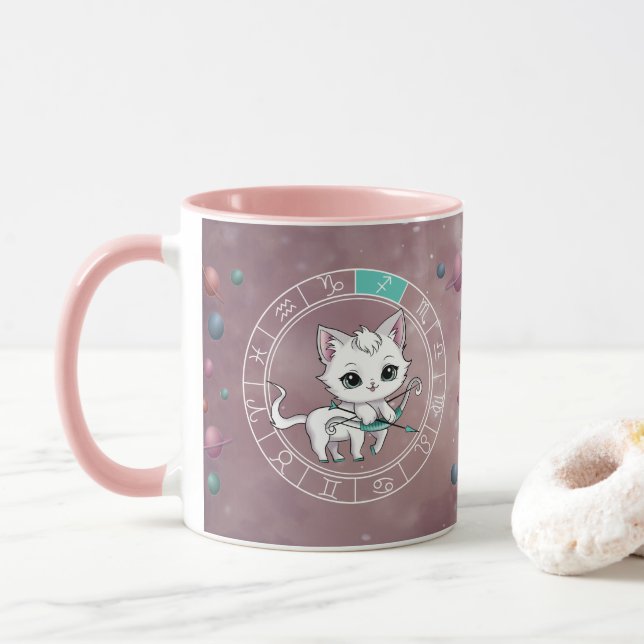 Caneca Astrologia do Planeta de Rodas de Gato Cute Zodiac (Com Donut)