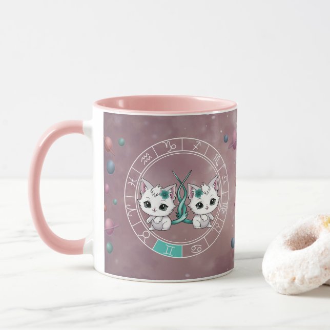 Caneca Astrologia do Planeta de Rodas de Gemini Cute Gemi (Com Donut)