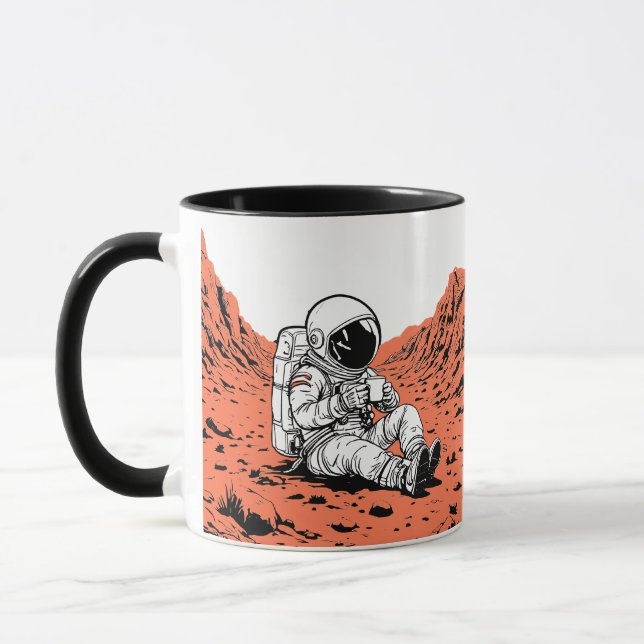 Caneca Astronaut Drinking Coffee on Mars - Minimal Design (Esquerda)