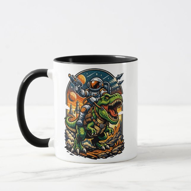 Caneca Astronaut Riding a T-Rex – Epic Space Dinosaur (Esquerda)