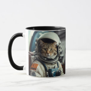 Caneca Astronauta de Gato cinza no Espaço Exterior