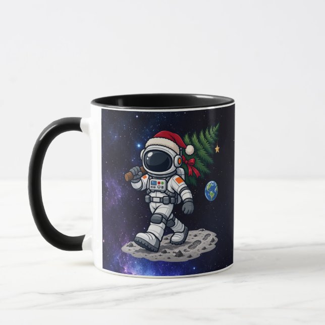 Caneca Astronauta de Natal Carregando uma Árvore da Lua (Esquerda)