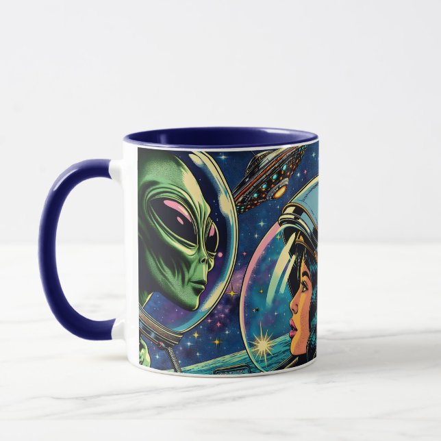 Caneca Astronauta feminino encontra Alienígena extraterre (Esquerda)