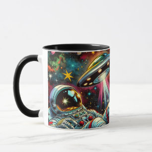 Caneca Astronauta Flutuando no Espaço com uma Arte de IA 