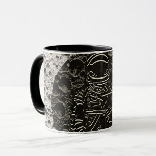 Caneca Astronauta na Lua Espaço Preto e Cinza