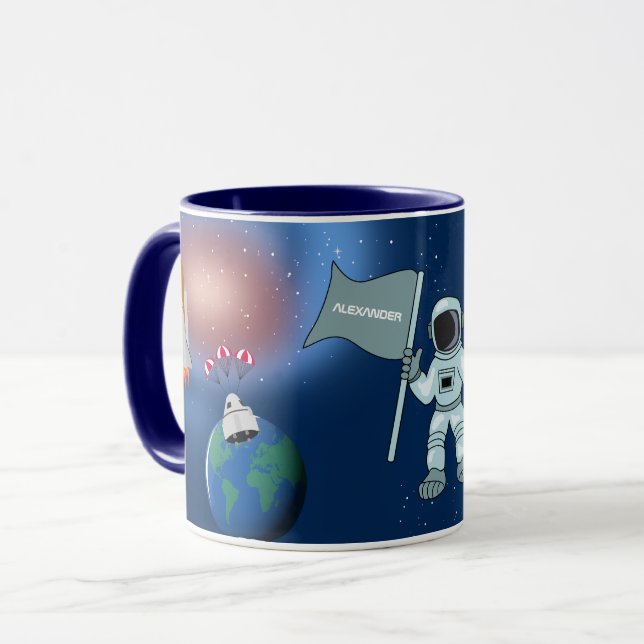 Caneca Astronauta no Espaço Galáxia Nome Personalizado (Frente Esquerda)
