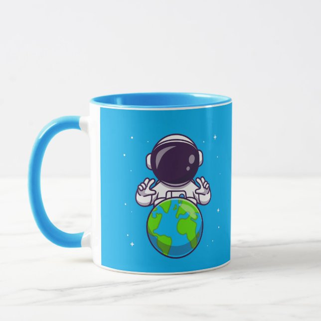 Caneca Astronauta Pacífico Segurando o Planeta Terra (Esquerda)