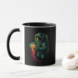 Caneca Astronauta Segurando uma Espiral Cósmica