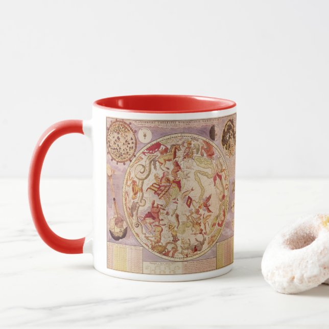 Caneca Astronomia Vintage, Mapa Celeste por Carel Allard (Com Donut)