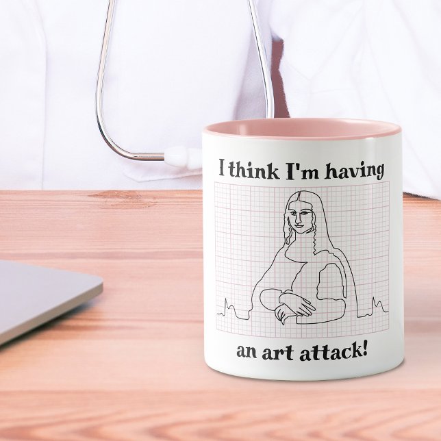 Caneca Ataque de Arte Mona Lisa EKG, Engraçado, Trocadilh (Criador carregado)