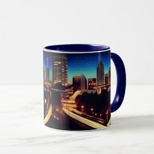 Caneca Atlanta Georgia Skyline Blue Starry Noite