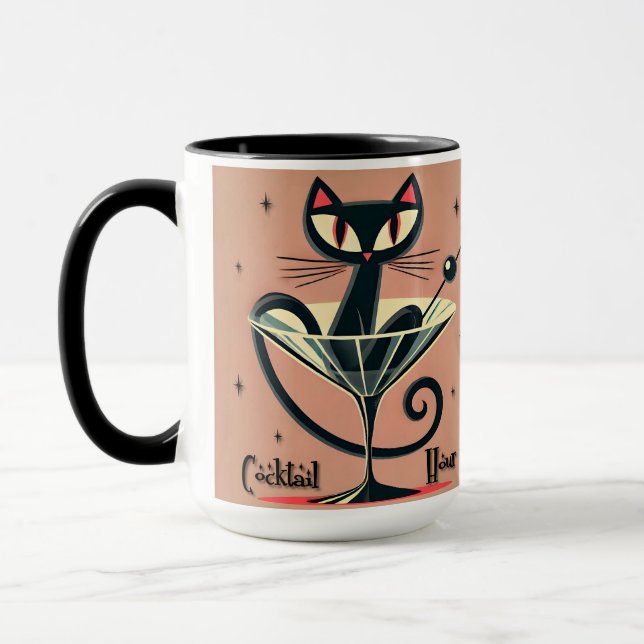 Caneca Atomic Futuristic Space Age Black Cat Martini (Esquerda)