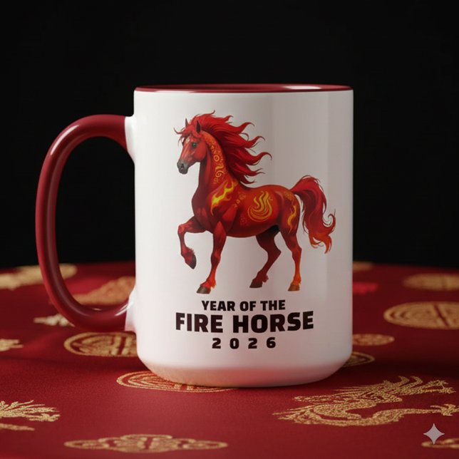 Caneca Atordoamento do Ano Chinês do Cavalo de Fogo 2026 (Festive Year of the Fire Horse 2026 Two-Tone Combo Mug Cover Photo)