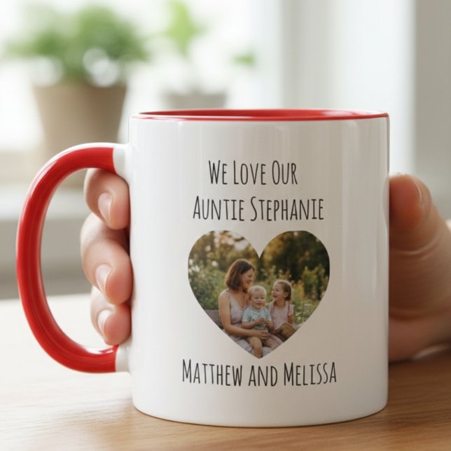 Caneca Auntie Photo Heart  (Personalized photo aunt mug)