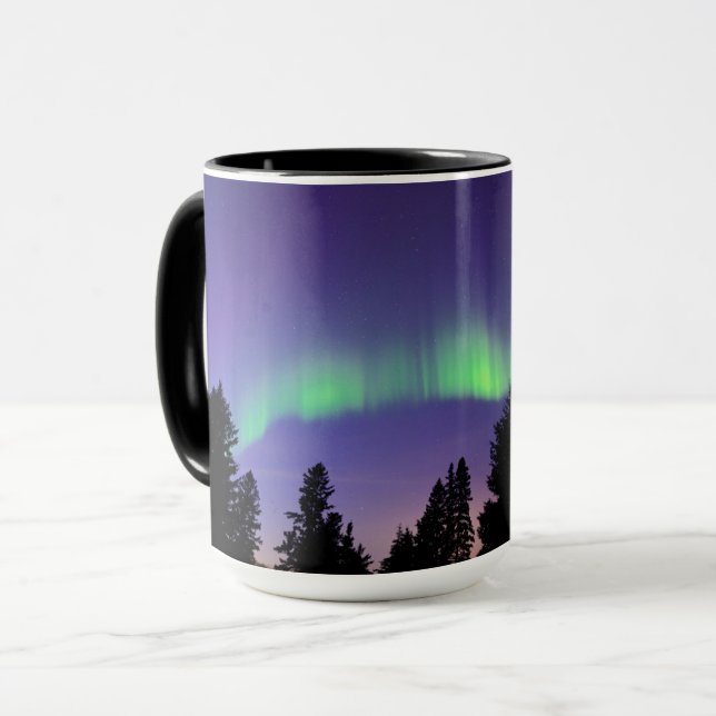 Caneca Aurora Borealis & Árvores | Manitoba, Canadá (Frente Esquerda)