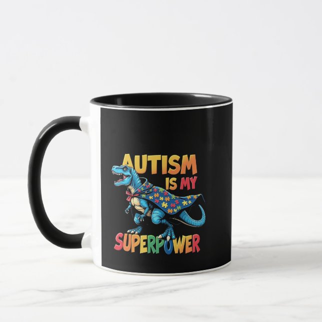 Caneca Autismo É Meu Superpoder Dinossauro Autismo Consci (Esquerda)