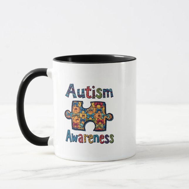 Caneca Autismo Mamãe Quebra-cabeça Piece Coquette Arco Fr (Esquerda)