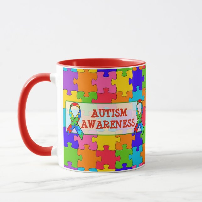 Caneca Autismo Sensibilização Fita Quebra-cabeça (Esquerda)