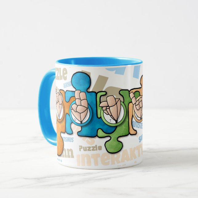 Caneca Autismus mit den Fingeralphabeten (Frente Esquerda)
