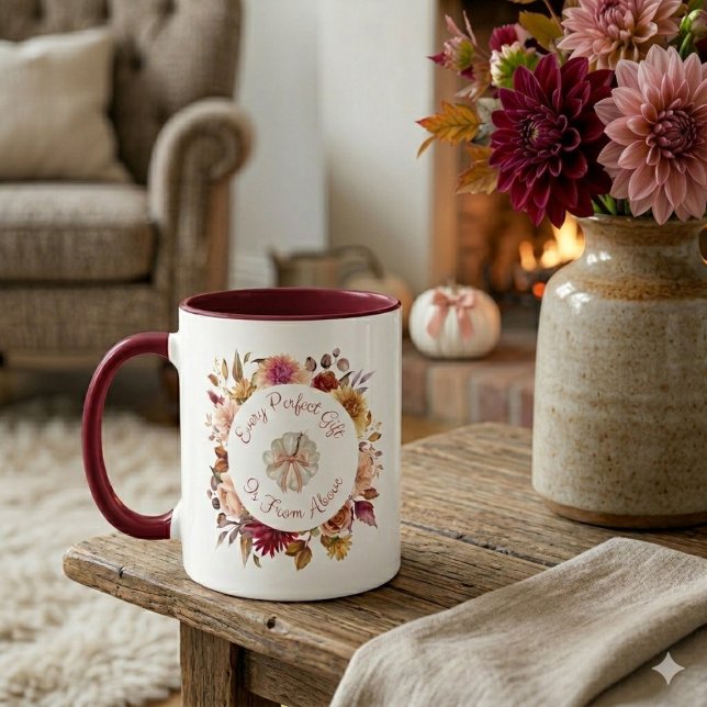 Caneca Autumn Dahlia Wreath Scripture Pumpkin (Criador carregado)