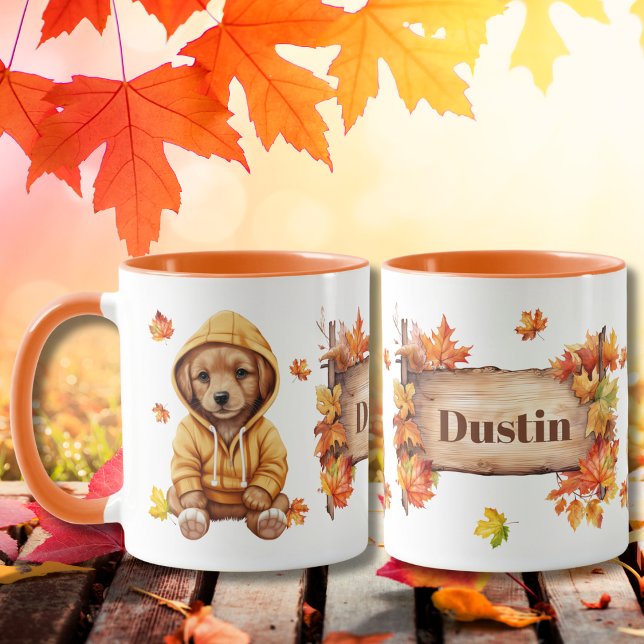 Caneca Autumn Fall Animal Adorable Dog Personalizado (Criador carregado)