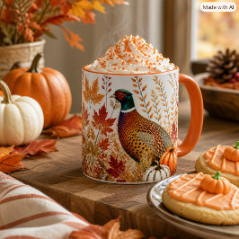 Caneca Autumn Harvest Pheasant and Pumpkins Wildlife 