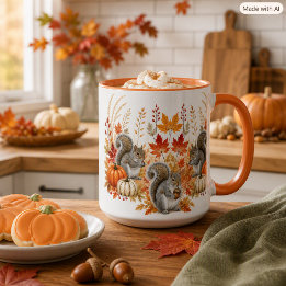 Caneca Autumn Harvest Pumpkins Acorns Wildlife Squirrels