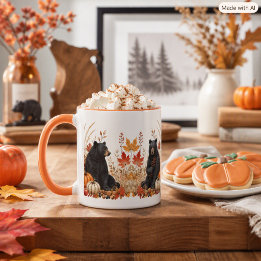 Caneca Autumn Harvest Pumpkins and Black Bears Nature