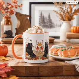 Caneca Autumn Harvest Pumpkins and Black Bears Nature 