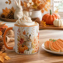 Caneca Autumn Harvest Pumpkins and Wildlife Rabbit