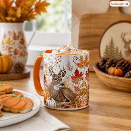 Caneca Autumn Harvest Wildlife Buck Deer and Pumpkins