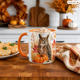 Caneca Autumn Harvest Wildlife Owl and Pumpkins Nature