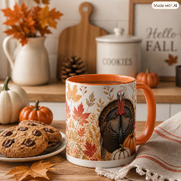 Caneca Autumn Harvest Wildlife Turkey and Pumpkins Nature