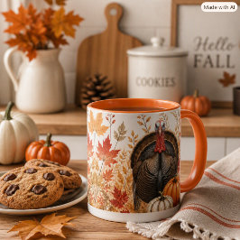 Caneca Autumn Harvest Wildlife Turkey and Pumpkins Nature