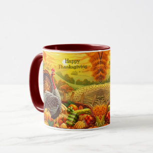 Caneca Autumn Turkey Pumpkins Ação de Graças Mug