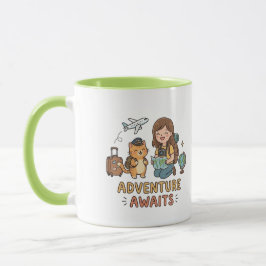 Caneca Aventuras Esperam Gato Feliz e Gengibre Jornada de