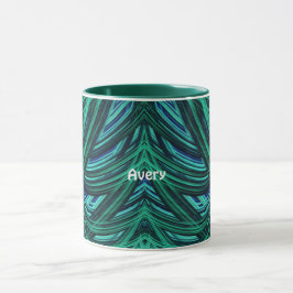 Caneca AVERY ~ Zany 3D Fractal ~ Azul e Verde