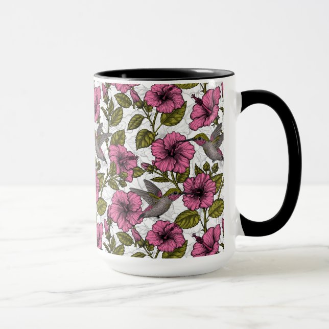 Caneca Aves de capoeira e flores de hibisco rosa (Direita)