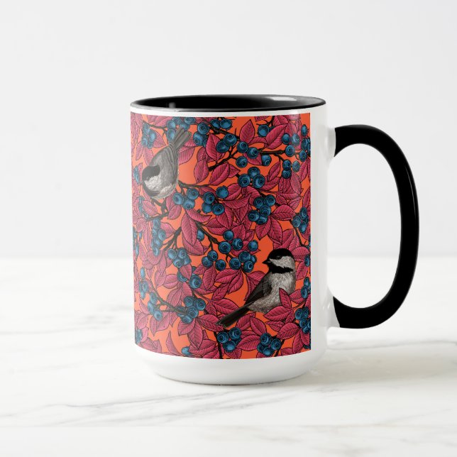 Caneca Aves de frango em ramos de mirtilo em laranja (Direita)