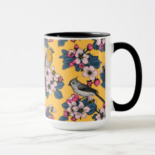 Caneca Aves e Blossomas em amarelo
