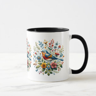 Caneca Aves e Flores de Cottagecore