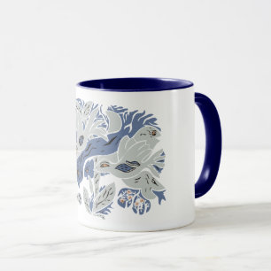 Caneca Aves estéticas emaranhadas TWArt 12-bluegray