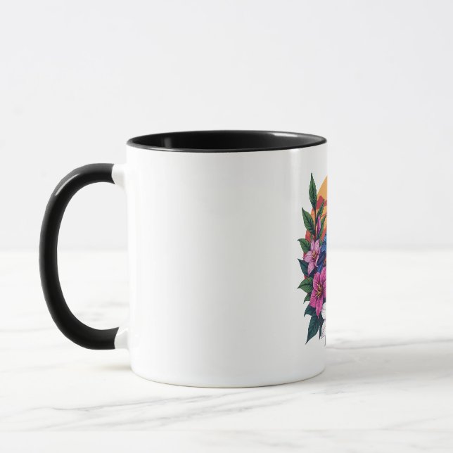 Caneca Aves Vibrantes ao Sol com Flores Tropicais (Esquerda)