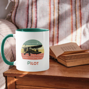 Caneca Avião Legal & pôr do sol, Estilo Vintage Retro Sim