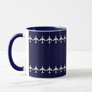 Caneca avião viagem com linha pontilhada