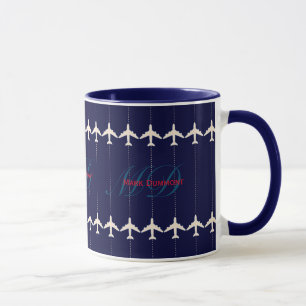 Caneca avião viagem com linha pontilhada personalizada