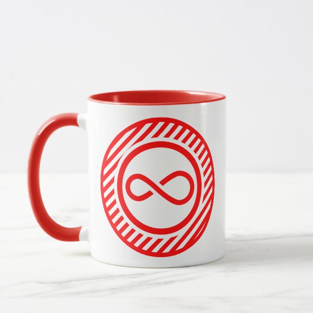 Caneca Aviso de Autismo Nó de Infinito Vermelho Branco (Esquerda)
