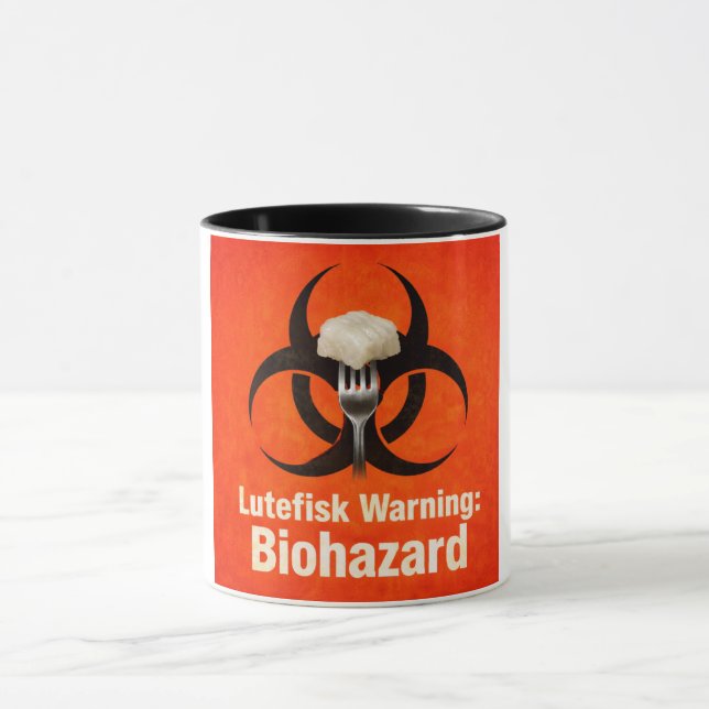 Caneca Aviso de Lutefisk: Biohazard – Divertido Escandina (Centro)