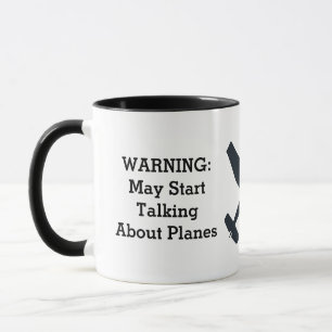 Caneca Aviso Pode Falar Sobre Aviões,Citação Divertida de